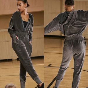 FREE PEOPLE Movement Training Day Gray Velour Onesie Jumpsuit NEW